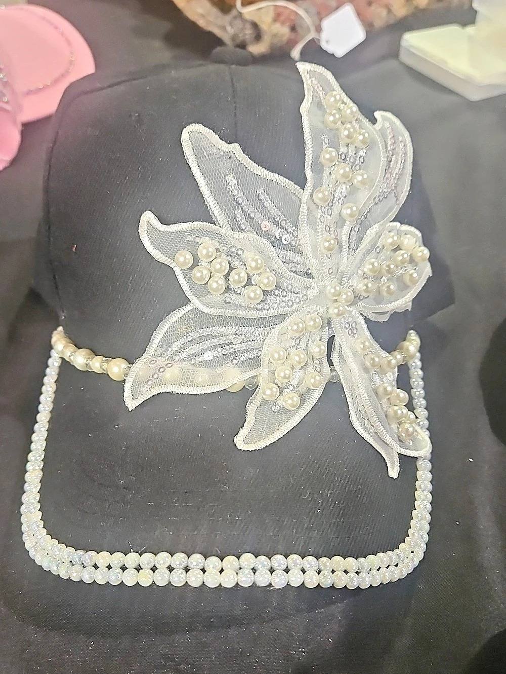 Floral Pearl Embellished Cap